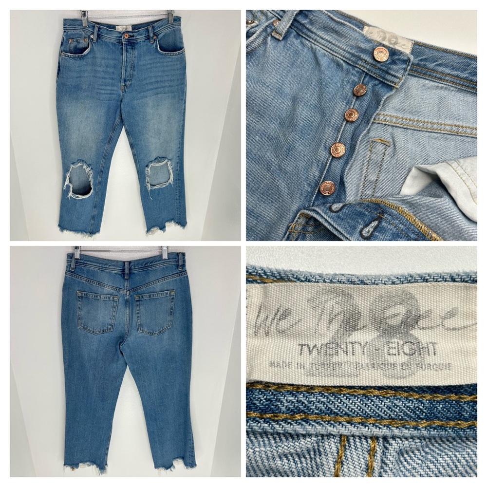 Free People We The Free‎ Distressed Wide Leg Jeans Size 2 Raw Hem Boho 30x26